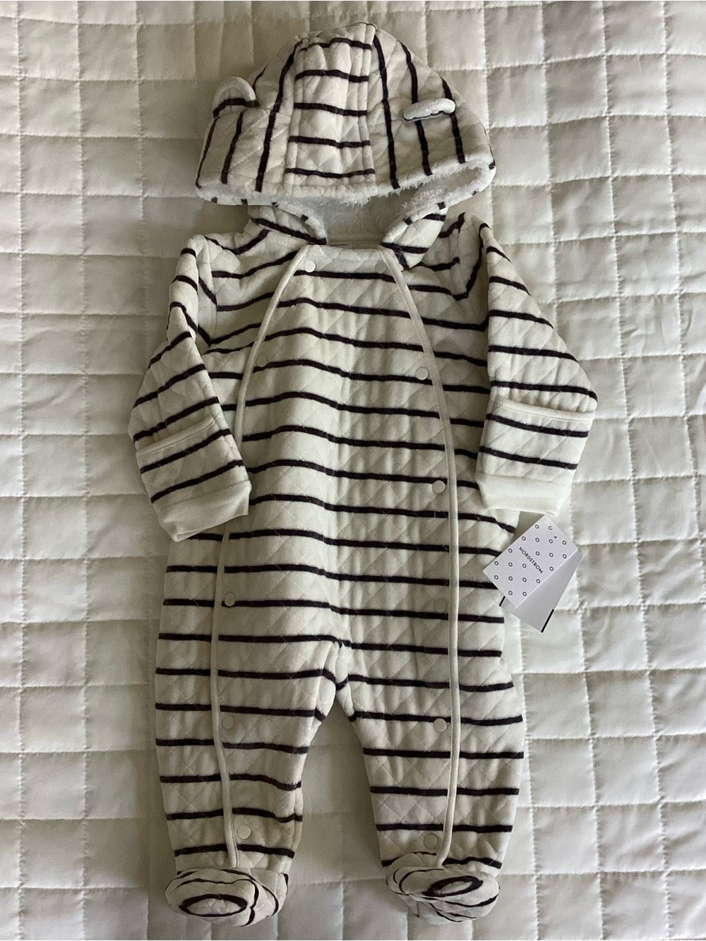 NWT Nordstrom Baby Quilted Hooded One-Piece Footie Striped 6M